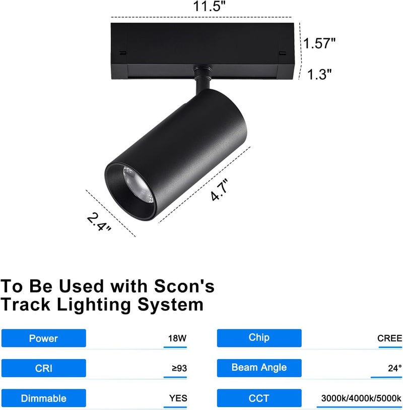 SCON XTB106-24SD 24V LED Spotlight Downlight Lamp Head for Recessed/Ceiling/Pendant Magnetic Track Lighting System Ceiling Wall Light (18W/3000K Support Dimming/24°/Ra93) - Image 5